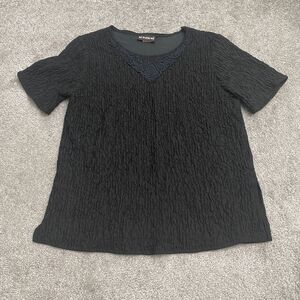 Notations Vintage Textured Top Women Small Black Embroidered Short Sleeve Casual